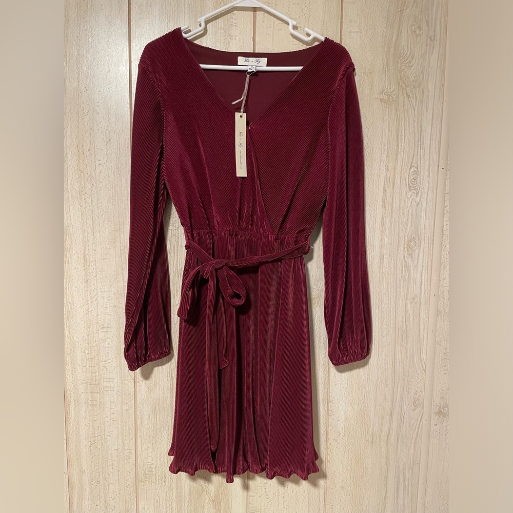 Maroon Pleated Wrap Dress